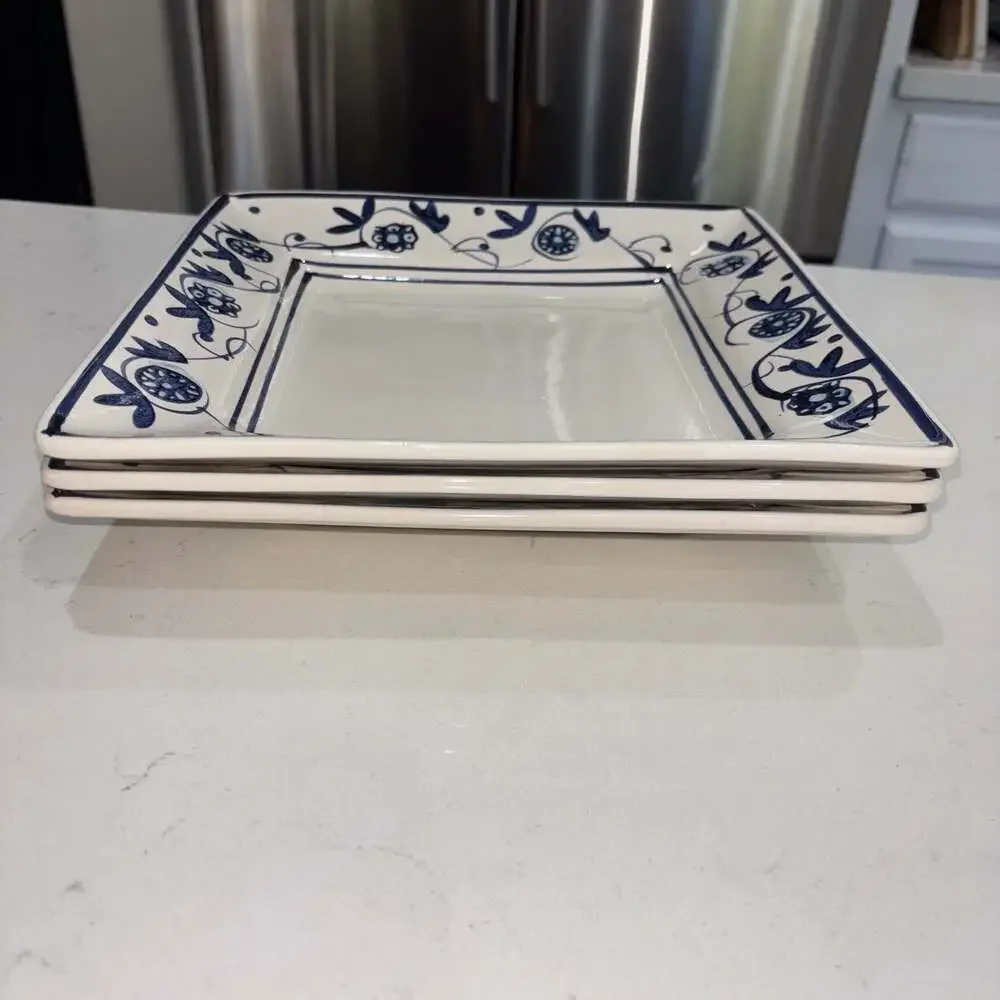 HD Designs Annalise Square Dinner Plate White Stoneware Blue Floral (3)